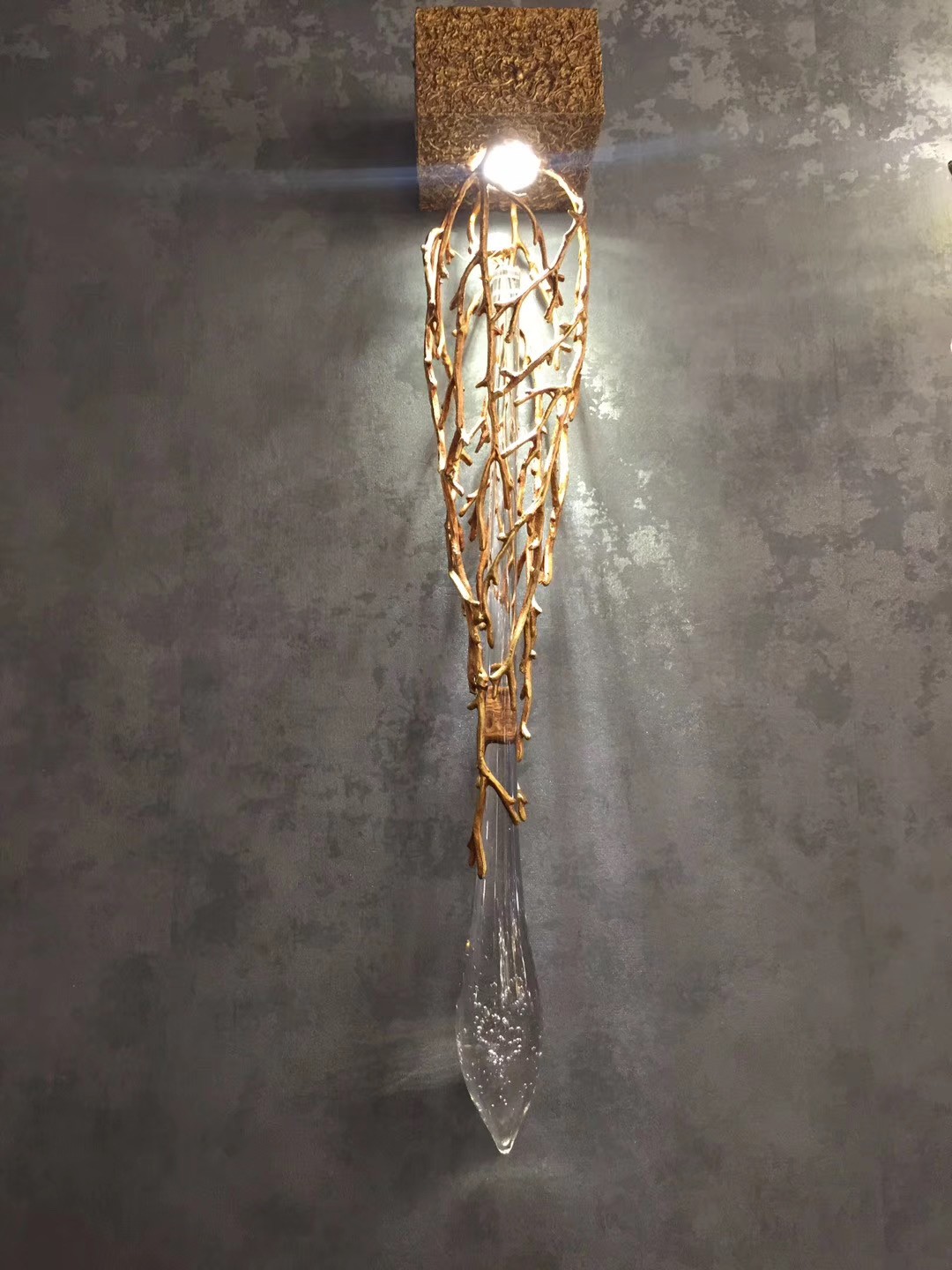 Brass branch design with glass pendent Wall Lamps For Hotel Guest Room