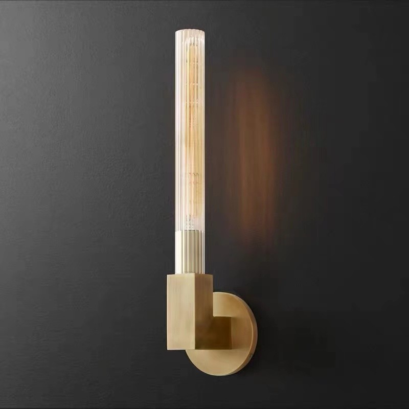 Contemporary Wall Lamps brass material with textured glass For Hotel Guest Room