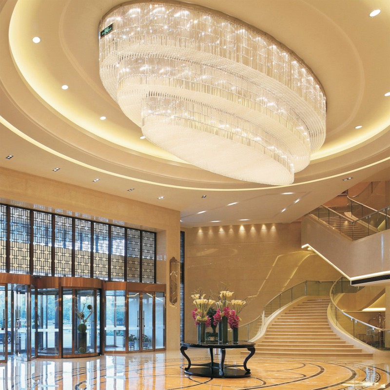 Lobby de cristal do hotel, design oval Art Deco Lustres de cristal, vestíbulo interno