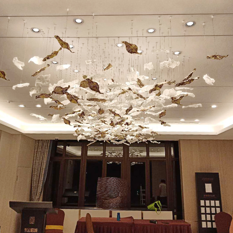 Glass leaves chandeliers for lobby