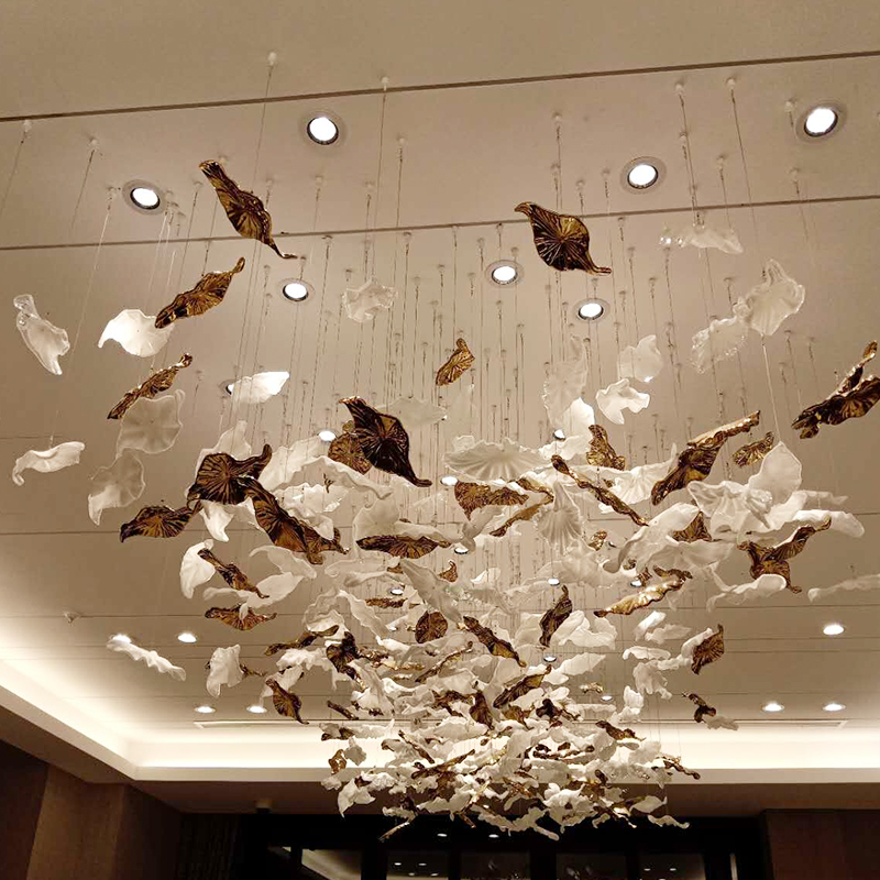 Glass leaves chandeliers for lobby