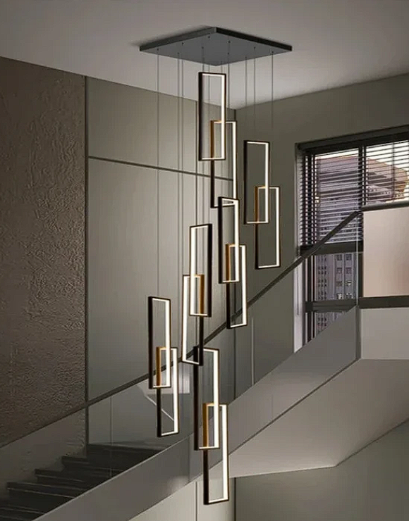 Modern Large Vertical Rectangle Chandelier For Staircase