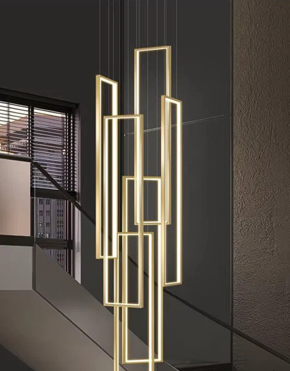 Modern Large Vertical Rectangle Chandelier For Staircase