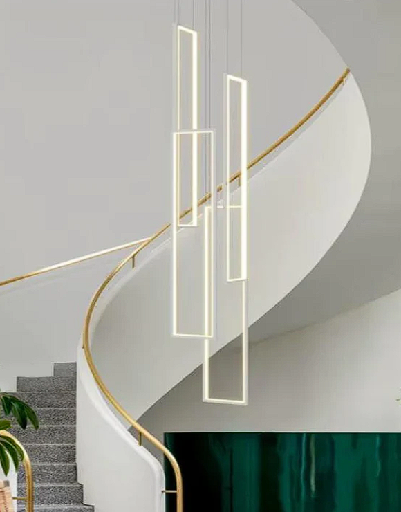 Modern Large Vertical Rectangle Chandelier For Staircase