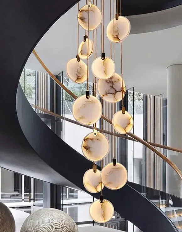 Tuya Marble Large Hanging Stairwell Lighting Chandelier