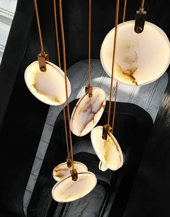 Tuya Marble Large Hanging Stairwell Lighting Chandelier