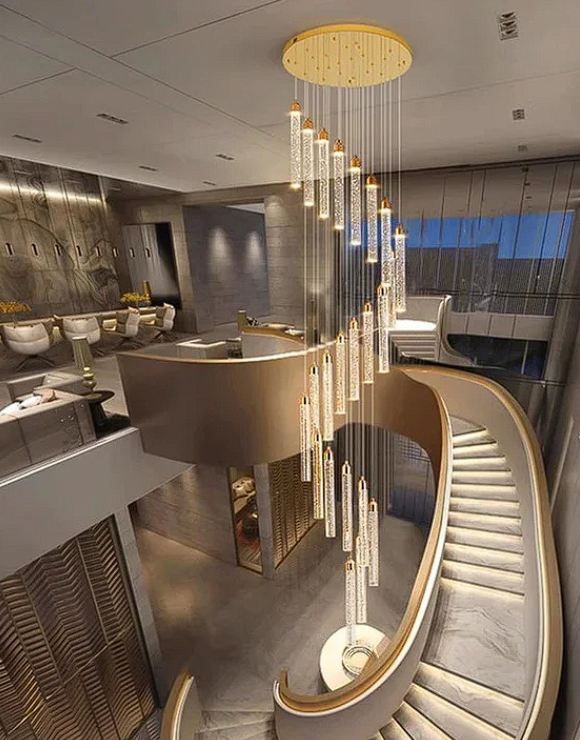 Uly Gold Crystal Chandelier for Staircase & Foyer & High Ceiling