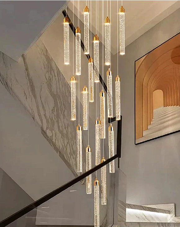 Uly Gold Crystal Chandelier for Staircase & Foyer & High Ceiling