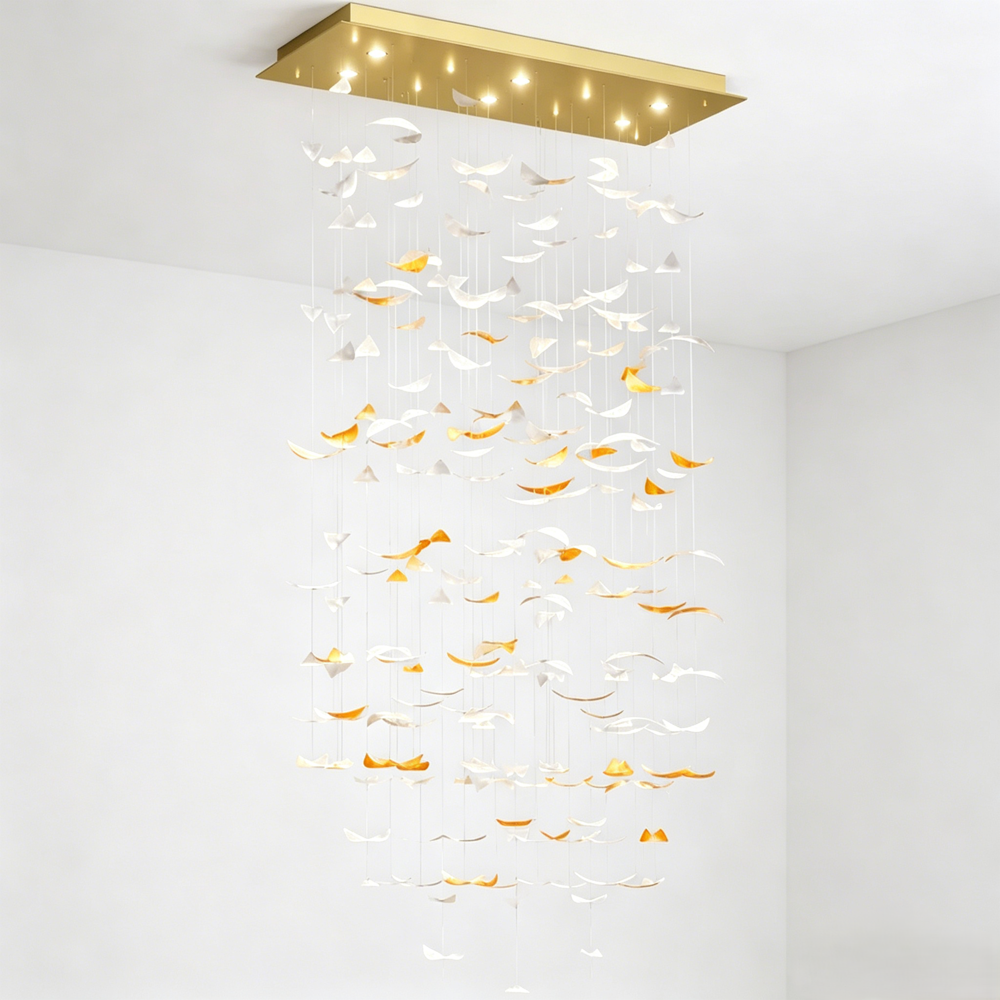 Bird-shaped glass cascade chandelier