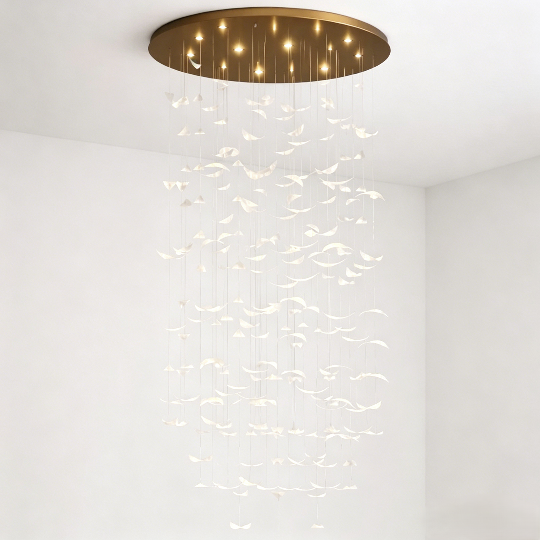 Bird-shaped glass cascade chandelier