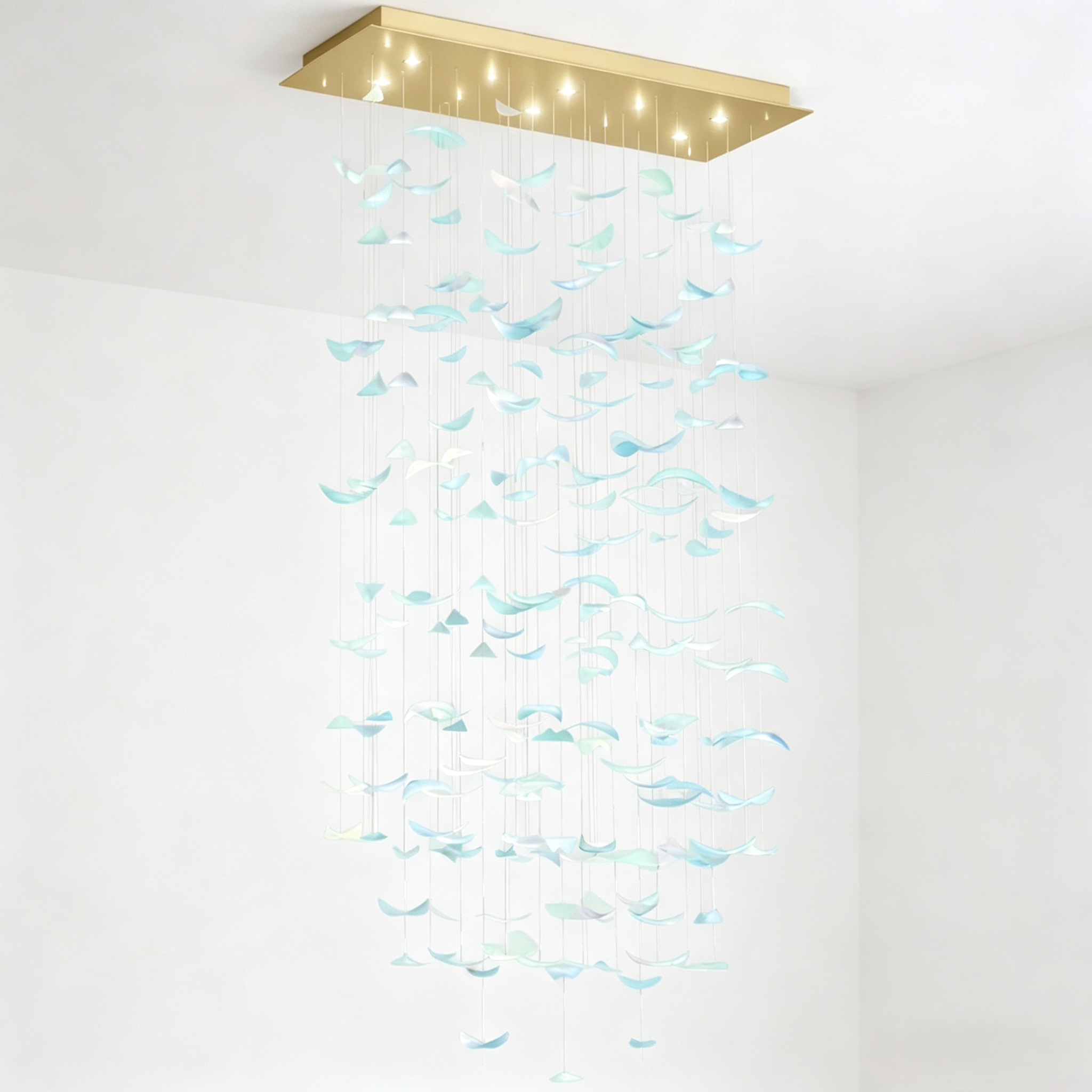 Bird-shaped glass cascade chandelier