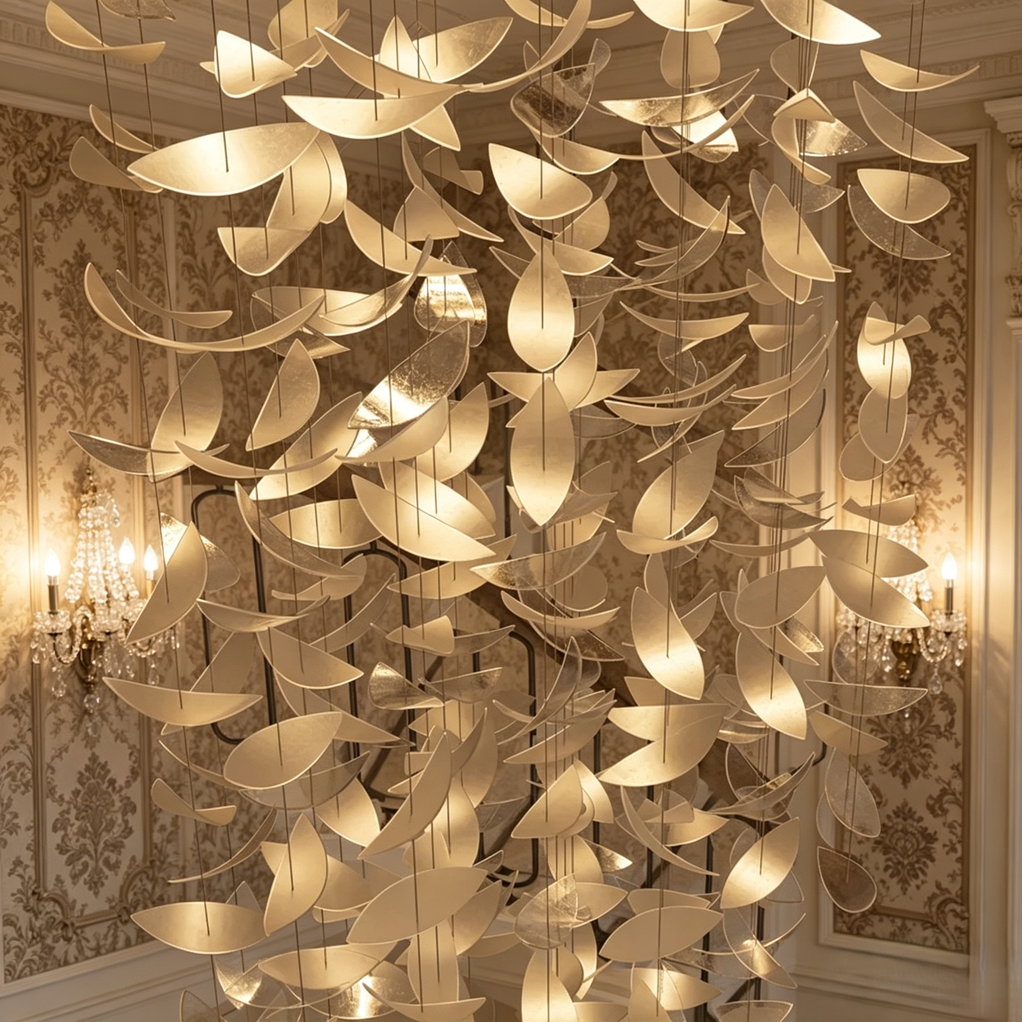 Bird-shaped glass cascade chandelier