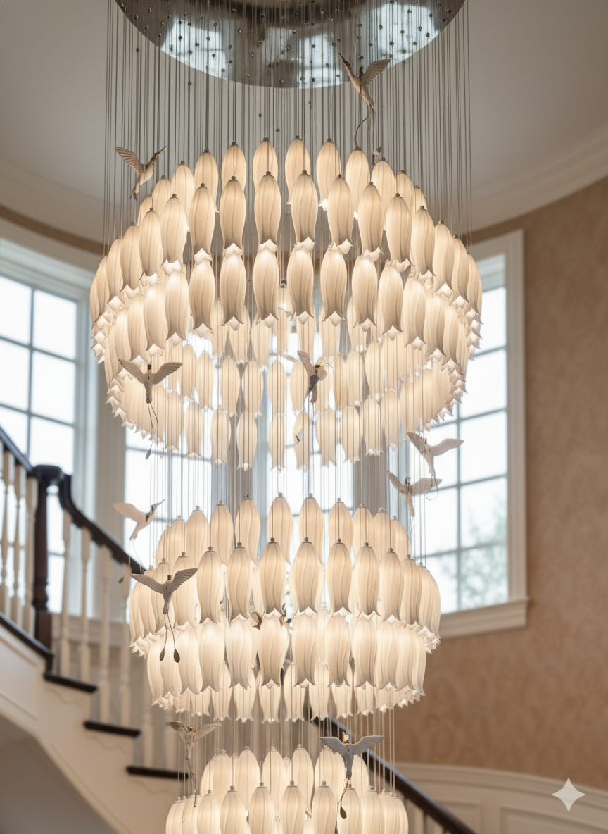 Lily bud ceramic multi-tier chandelier