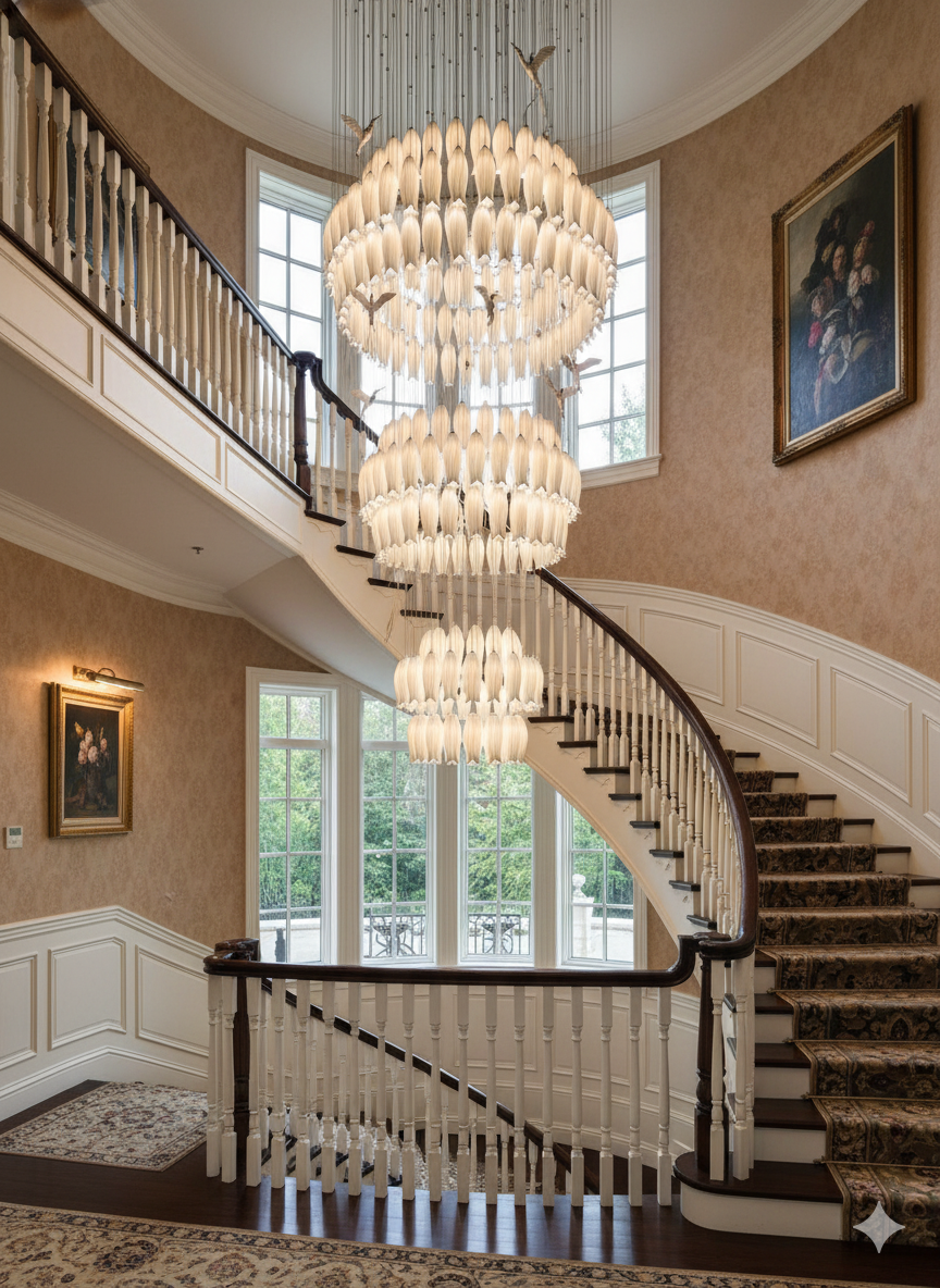 Lily bud ceramic multi-tier chandelier
