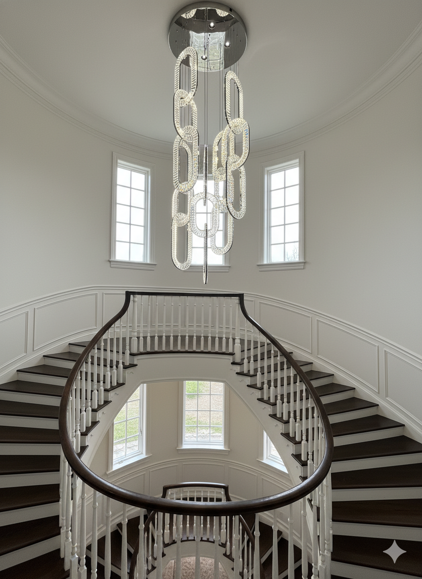 Crystal chain link staircase chandelier
