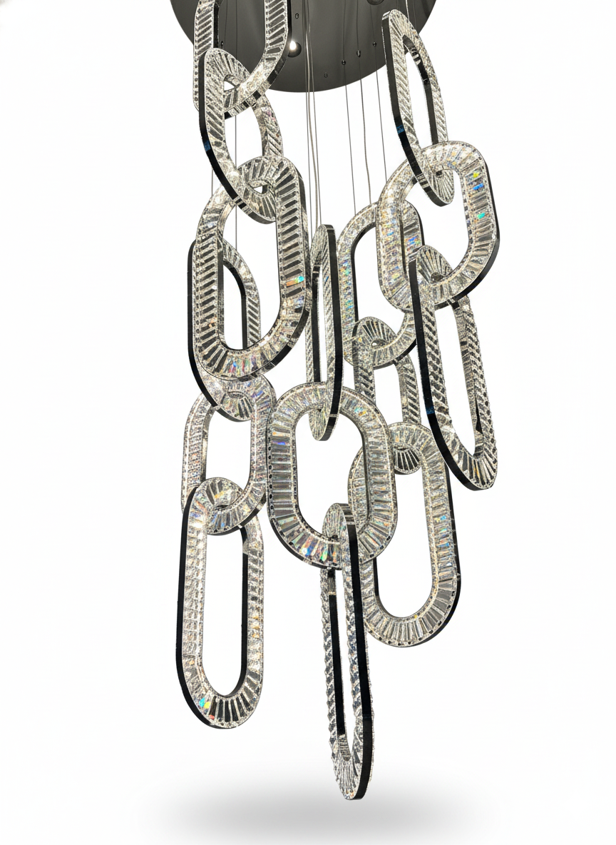 Crystal chain link staircase chandelier