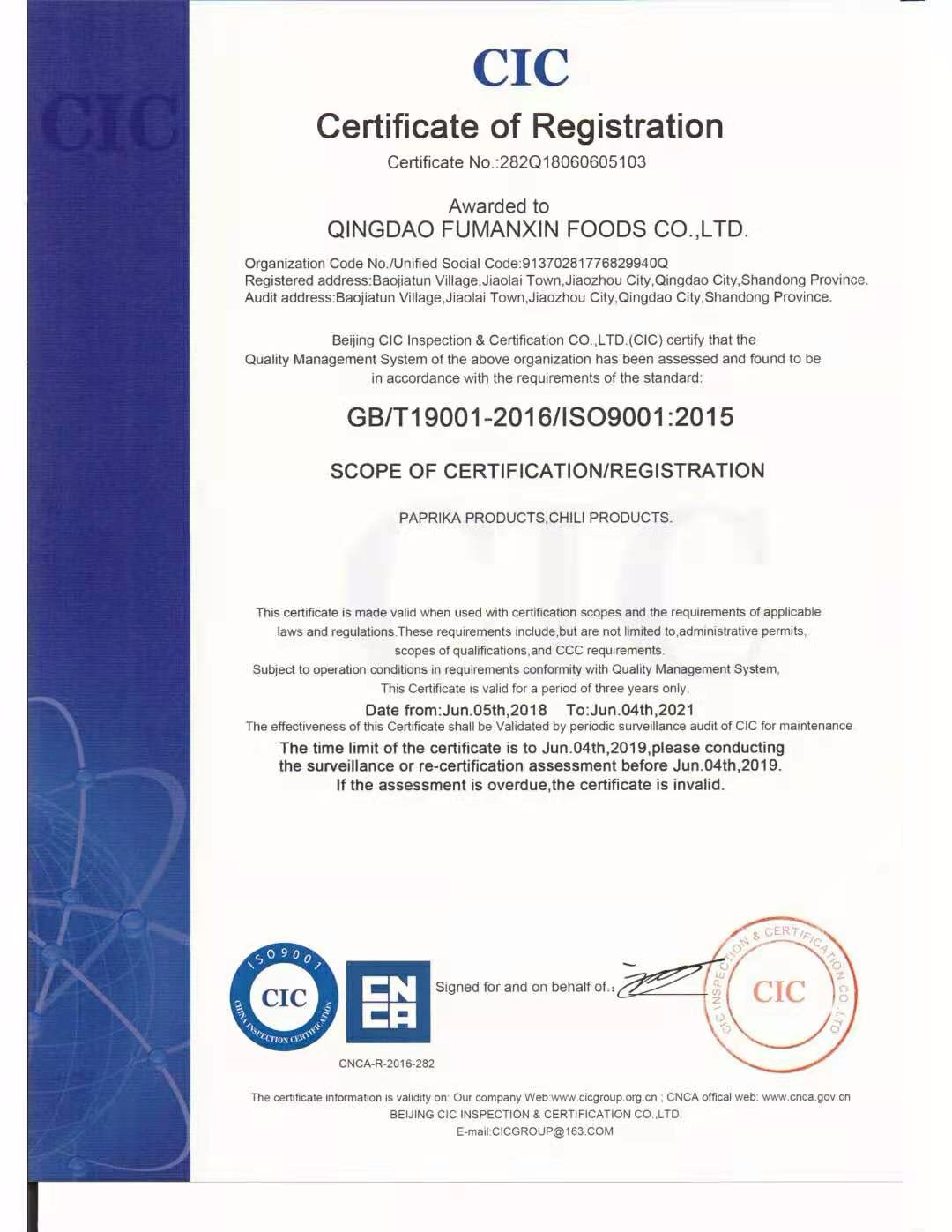 ISO9001 Certificate