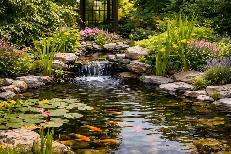 Construcció d'estanys de jardí naturals i fonts exteriors amb sistemes de bombes submergibles