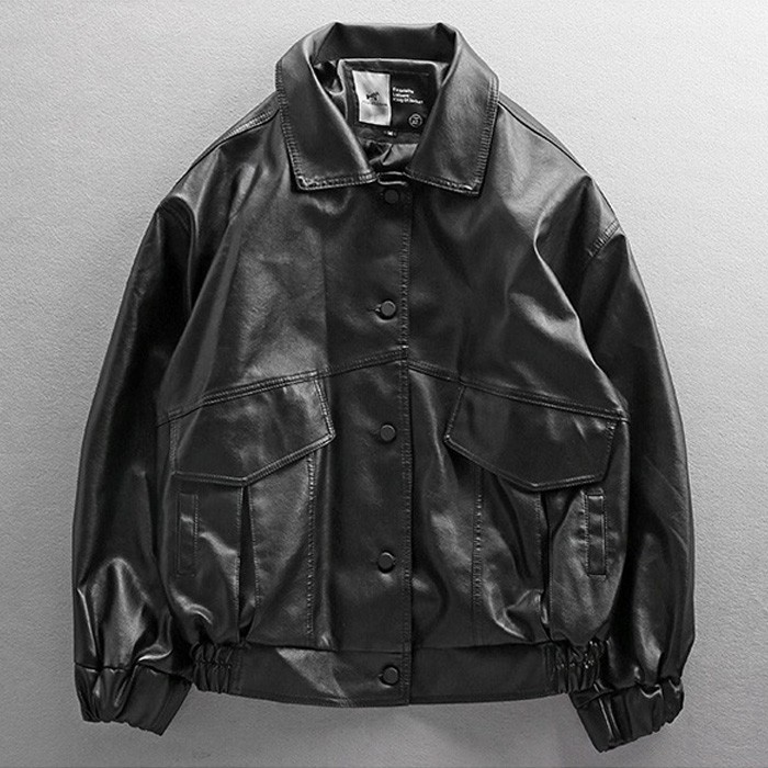 Мужская черная куртка из полиуретана, мотоциклетная куртка-бомбер