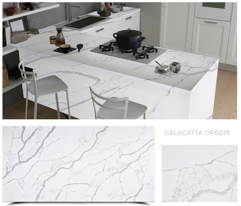 CALACATTA OP0019 of White Artificial Resin Slab Stone Quartz