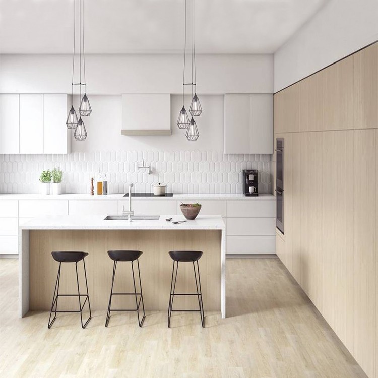 Modern White Melamine Wooden Kitchen, White Wood Kitchen Cabinets Design