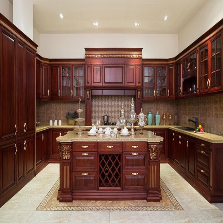 Customized Red Cherry Solid Wood Kitchen Cabinet Design China