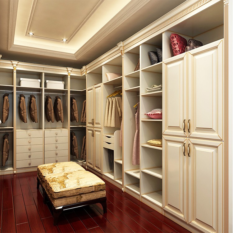 Phòng ngủ hiện đại Quần áo bằng gỗ rắn màu trắng Đi bộ trong tủ quần áo Thiết kế tủ quần áo