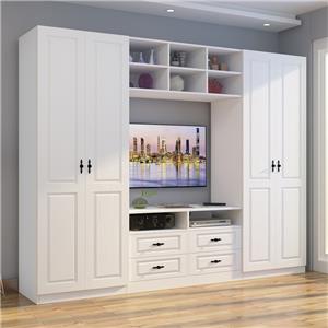 Phòng ngủ hiện đại Tủ quần áo gỗ MDF PVC màu trắng với thiết kế tủ TV