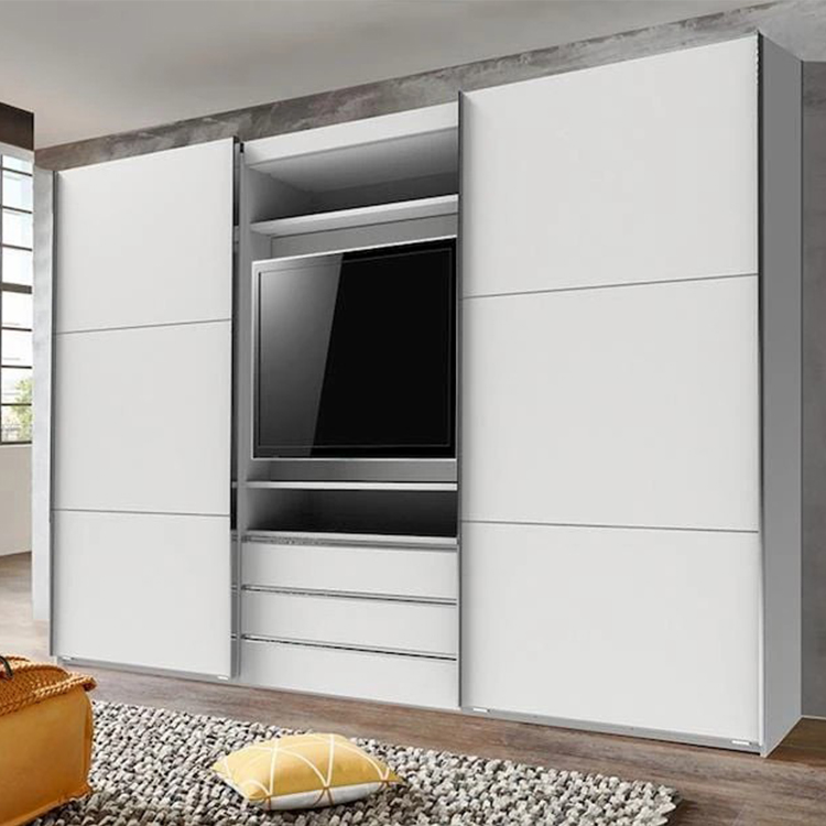 Modern Bedroom White PVC MDF Wood Wardrobe with TV Cabinet Designs Manufacturers, Modern Bedroom White PVC MDF Wood Wardrobe with TV Cabinet Designs Factory, Supply Modern Bedroom White PVC MDF Wood Wardrobe with TV Cabinet Designs