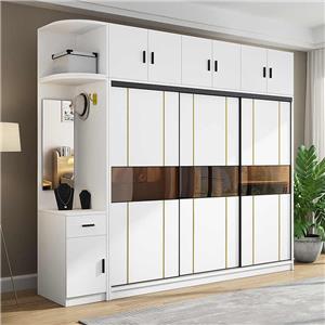 Diseño de muebles de armario de madera MDF de puerta corrediza blanca de dormitorio moderno