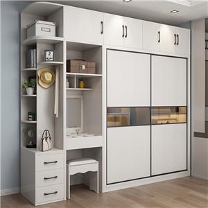Diseños de muebles de armarios de puertas corredizas de madera de dormitorio moderno con tocador