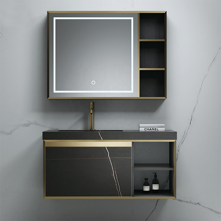 Modern Luxury LED Light Mirror Wall Mounted Bathroom Vanity Cabinets with Single Sink
