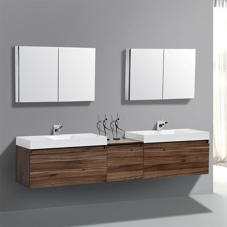 Modern Floating Double Sink Gray Bathroom Vanity Cabinet Set with ...