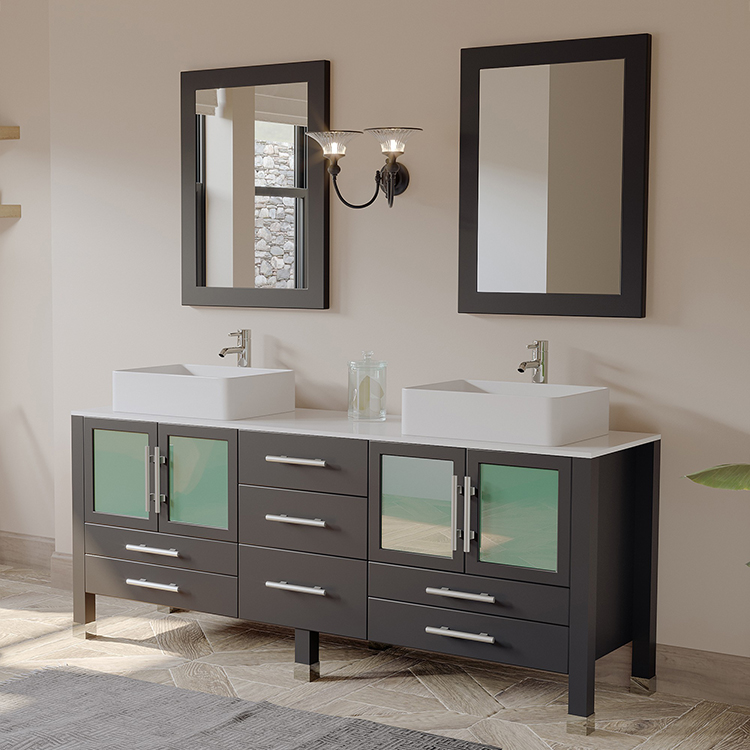 Modern Classic Free Standing Double Sink Bathroom Vanity Cabinet Set ...