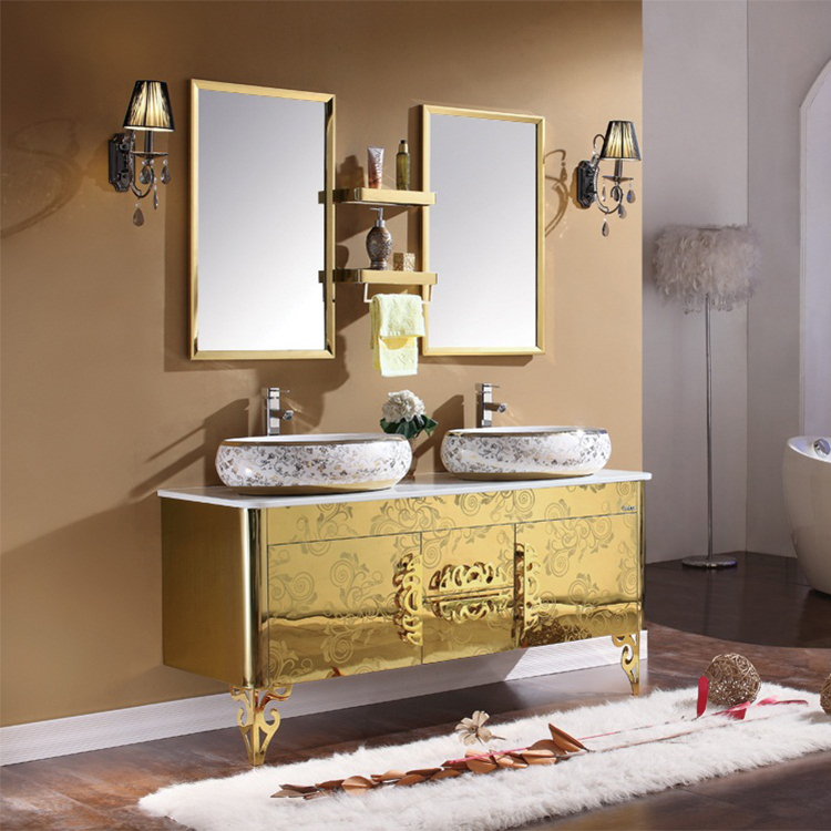 Modern Luxury Waterproof Round Sink Gold Bathroom Vanity Cabinet Furniture