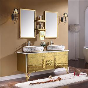 Mobiliário moderno e luxuoso à prova d'água com pia redonda dourada para banheiro e penteadeira