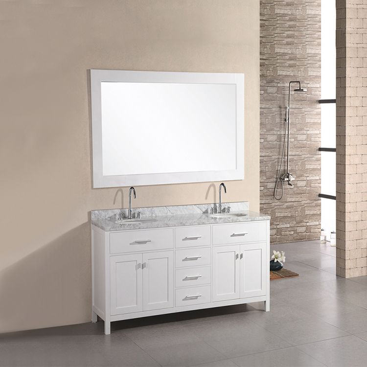 Ensemble de meuble-lavabo de salle de bain en bois MDF PVC blanc moderne avec double évier