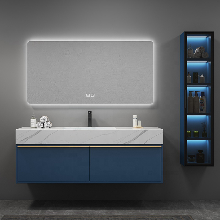 Modern White and Gold Wall Mount Single Sink Bathroom Vanity Vabinet Design with LED Lights Mirror Manufacturers, Modern White and Gold Wall Mount Single Sink Bathroom Vanity Vabinet Design with LED Lights Mirror Factory, Supply Modern White and Gold Wall Mount Single Sink Bathroom Vanity Vabinet Design with LED Lights Mirror