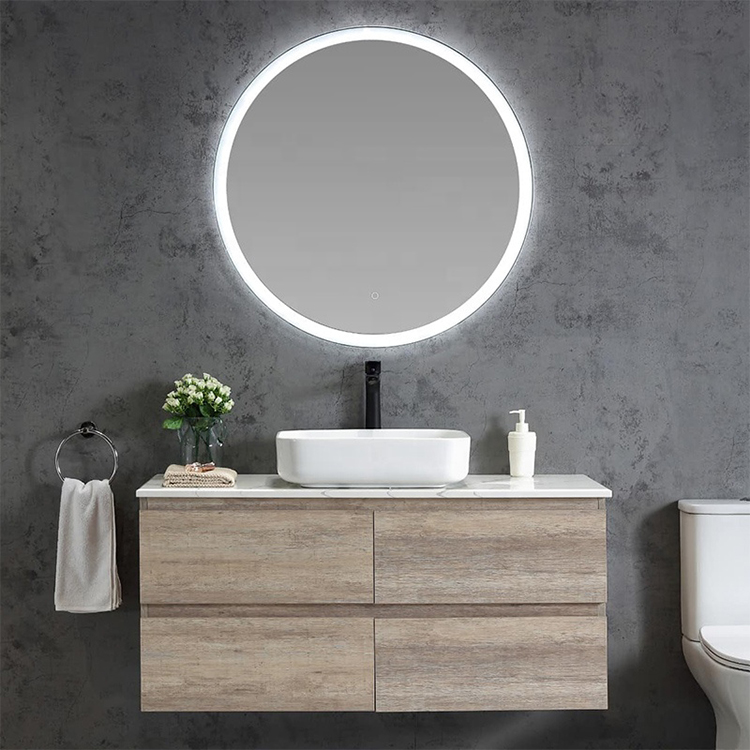 Modern White and Gold Wall Mount Single Sink Bathroom Vanity Vabinet Design with LED Lights Mirror Manufacturers, Modern White and Gold Wall Mount Single Sink Bathroom Vanity Vabinet Design with LED Lights Mirror Factory, Supply Modern White and Gold Wall Mount Single Sink Bathroom Vanity Vabinet Design with LED Lights Mirror