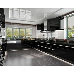تصميم خزانة مطبخ حديثة باللون الأسود عالي اللمعان
