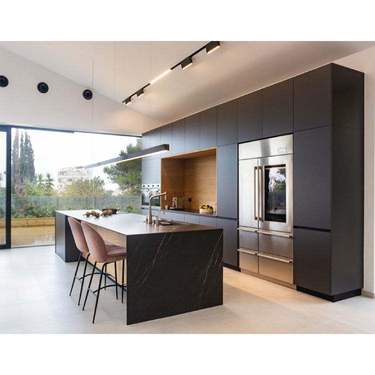 Modern Style Matt Black Lacquer Wooden Kitchen Cabinet with Island Manufacturers, Modern Style Matt Black Lacquer Wooden Kitchen Cabinet with Island Factory, Supply Modern Style Matt Black Lacquer Wooden Kitchen Cabinet with Island
