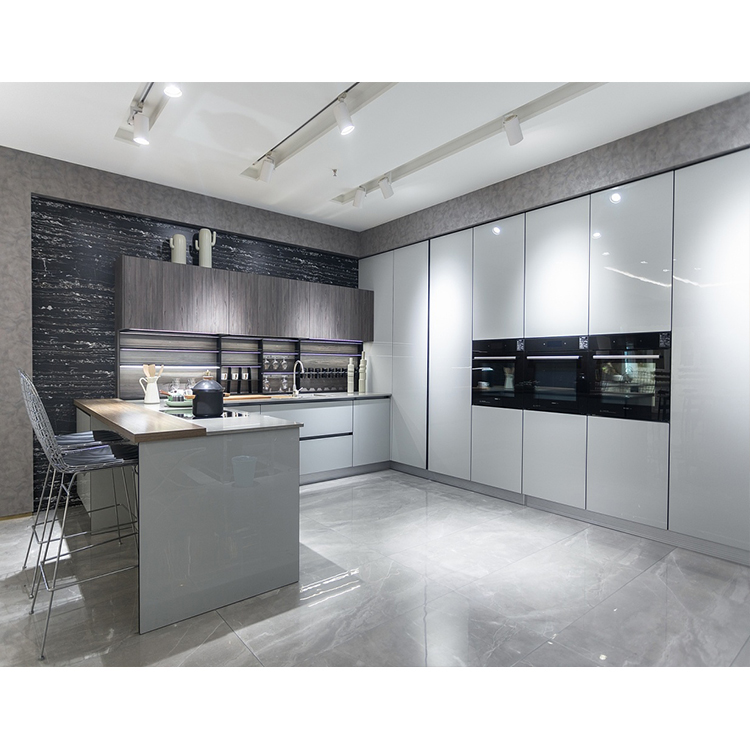 Modern Grey Color High Gloss Finish Lacquer Kitchen Cabinet Design Manufacturers, Modern Grey Color High Gloss Finish Lacquer Kitchen Cabinet Design Factory, Supply Modern Grey Color High Gloss Finish Lacquer Kitchen Cabinet Design