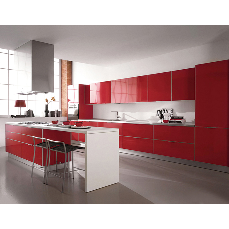 Armário de cozinha com acabamento em laca vermelha de design moderno para venda