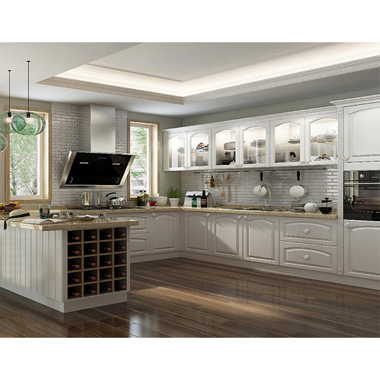 Conjunto de armário de cozinha modular de madeira com membrana de PVC branco moderno