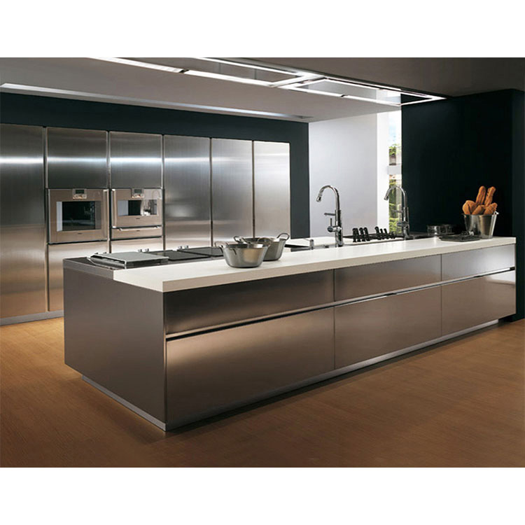 سعر المصنع التصميم الحديث مقاوم للماء 304 الفولاذ المقاوم للصدأ مجموعة خزانة المطبخ مع بالوعة مزدوجة