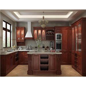 Design de armário de cozinha de madeira maciça vermelho cereja personalizado