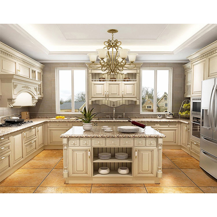 Luxury Furniture White All Solid Oak Wood Kitchen Cabinet Set with Island