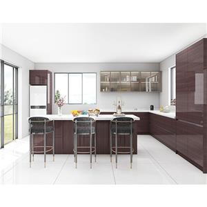 Design moderno de armário de cozinha de folheado de madeira maciça