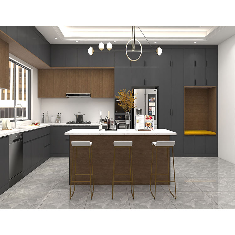 Modern Black Matte Acrylic Kitchen Cabinets Design