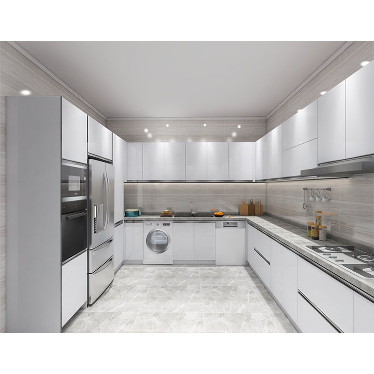 Design de armários de cozinha em acrílico cinza alto brilho